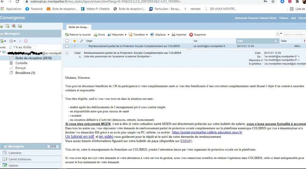 interface du webmail montpellier académique