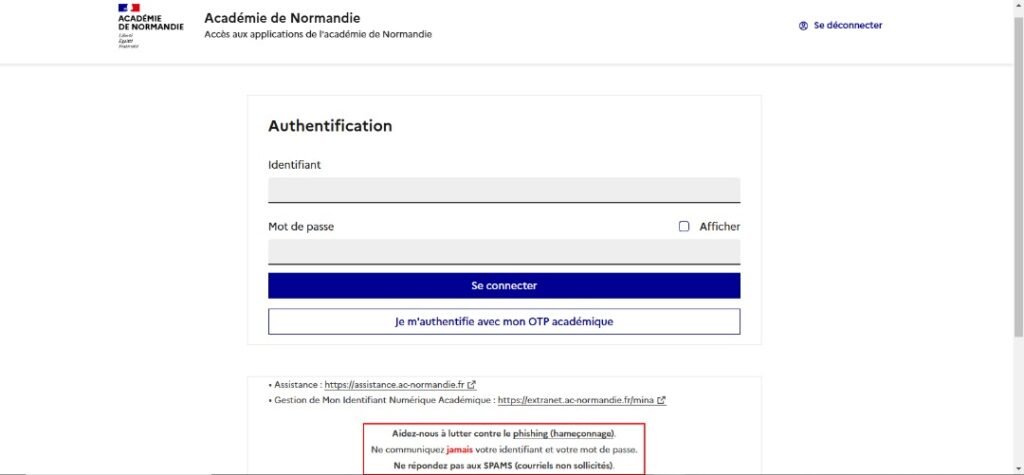 interface du webmail de l'académie de normandie