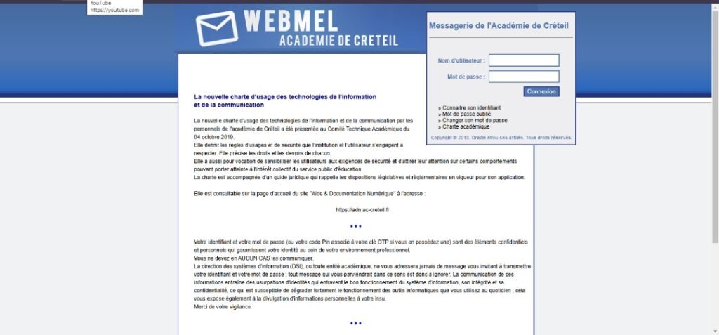 interface du webmail de l'académie de créteil