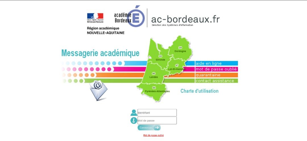 interface du webmail de l'académie de Bordeaux