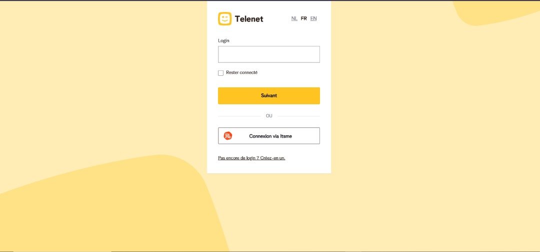 telenet webmail : capture d'écran page d'accueil