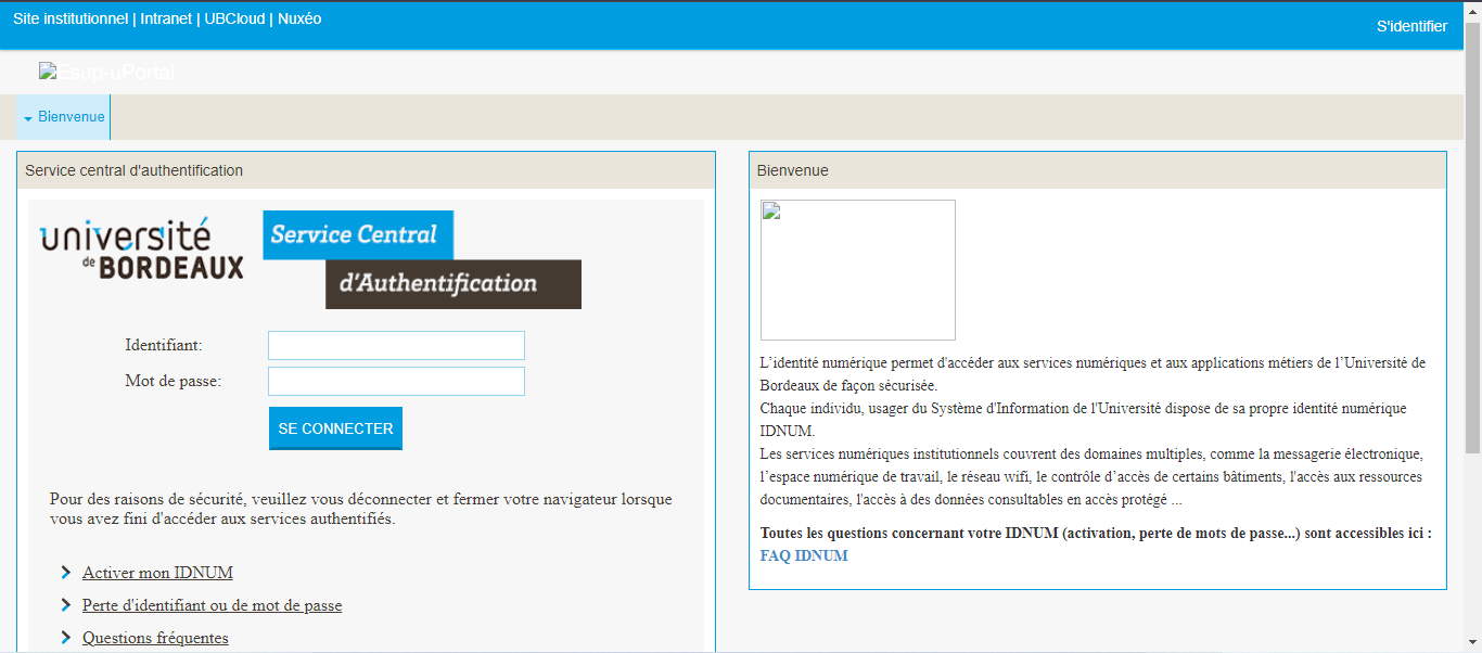 ent bordeaux : capture d'écran de la page d'accueil