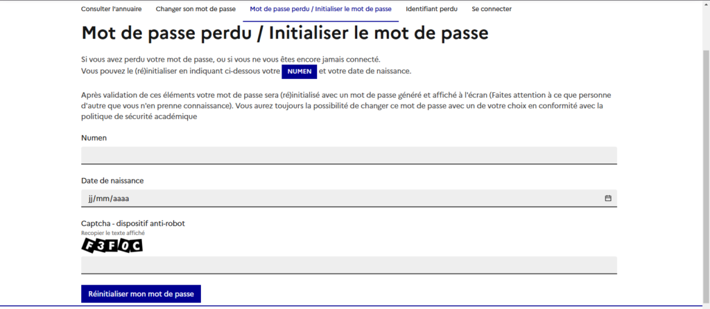  page de récupération de mot de passe 