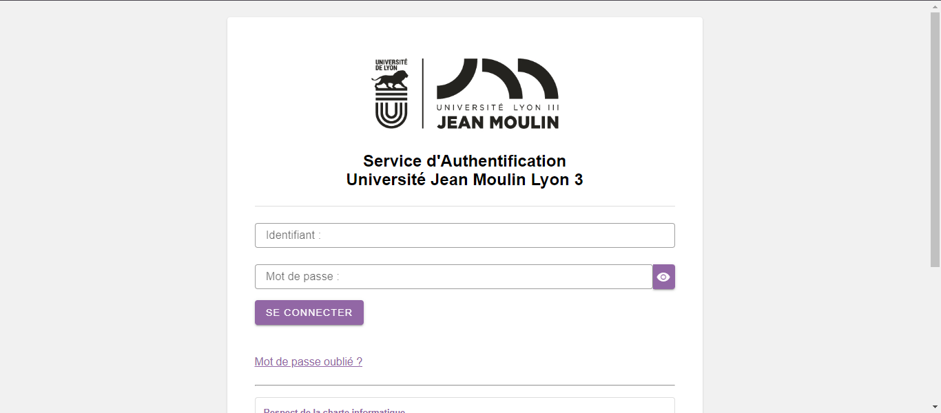 intranet lyon 3 : capture d'écran de la page d'accueil