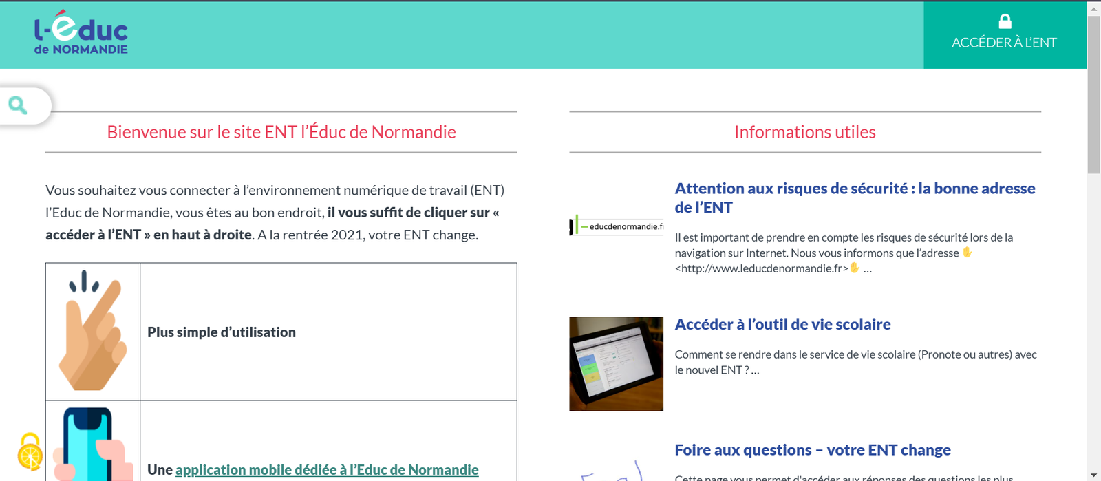 éduc de normandie : capture d'écran de la page d'accueil