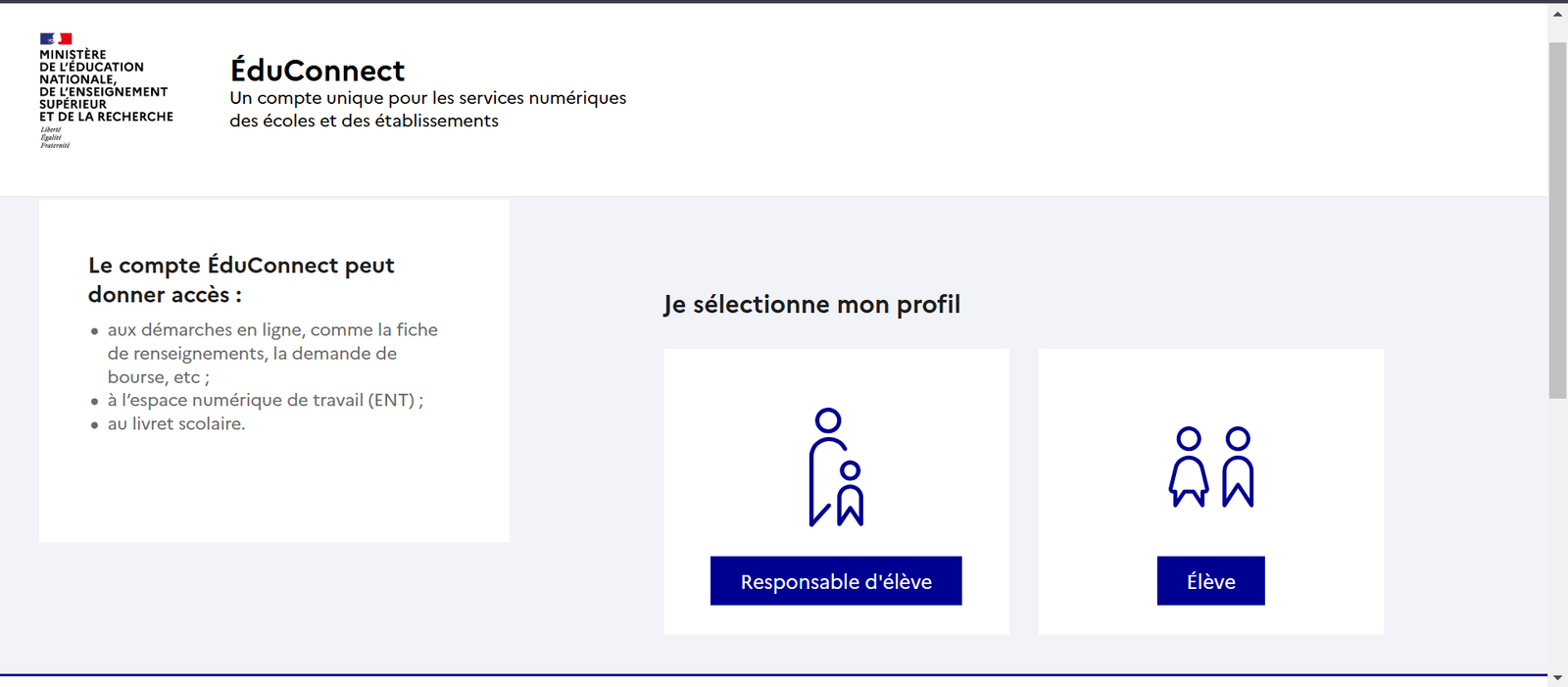 touraine e school : capture d'écran de la page de connexion