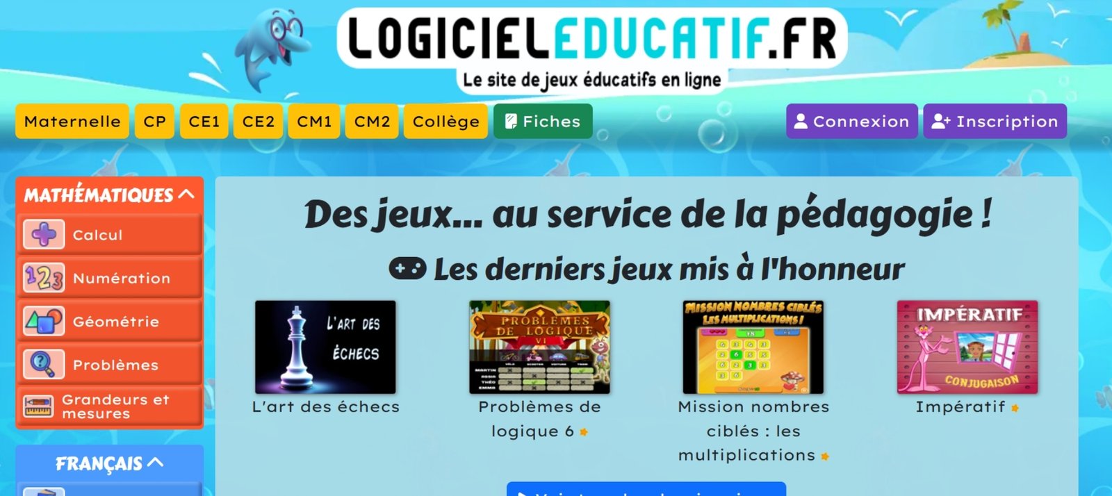 logicieleducatif.fr : capture d'écran de la page d'accueil
