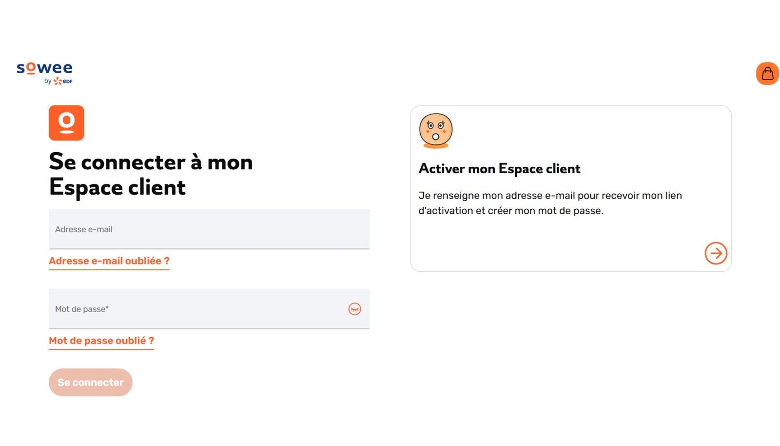 sowee mon compte : capture d'écran de la page de connexion