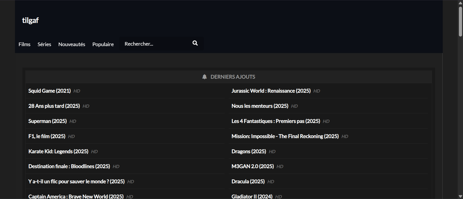 tilgaf : capture d'écran de l'interface