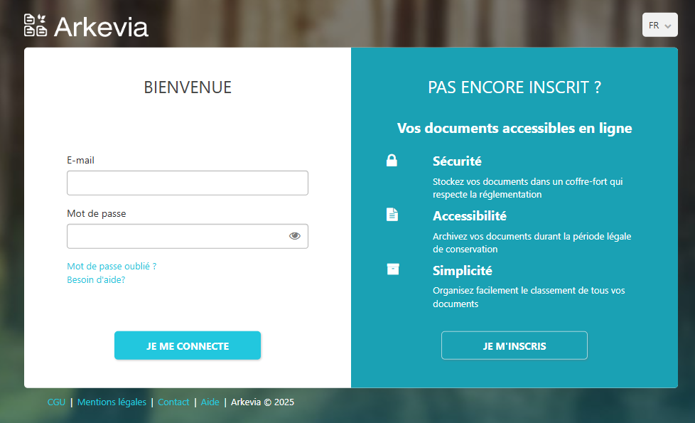 MyArkevia : page de connexion