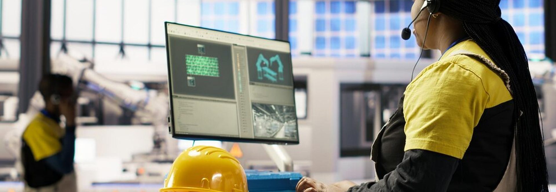 Technicien installant un capteur industriel sur une machine-outil