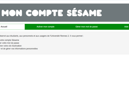 Sesame Rennes 2 : connexion, activation du compte et accès aux services