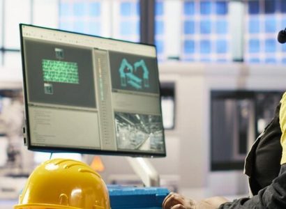 Technicien installant un capteur industriel sur une machine-outil